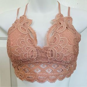 Floral Lace Crochet Bralette | Dusty Blush | Sz M